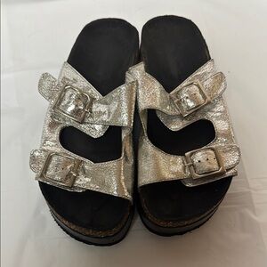Silver Platform Slide Sandals
